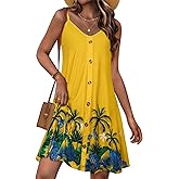 JOELLYUS Summer Dresses for Women Spaghetti Strap Button Down Casual Sundress Beach Cover Up Dress with Pockets