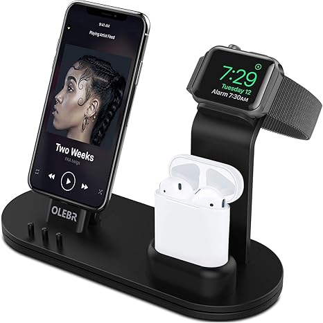 Amazon Com Olebr Charging Stand 3 In 1 Compatible With Airpods Iwatch Series 6 Se 5 4 3 2 1 Phone 12 12 Pro 12 Pro Max 11 11 Pro 11 Pro Max Xs X Max Xr X 8 8plus 7 7 Plus 6s 6s Plus Black