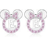 925 Sterling Silver Earrings for Girl Women: Hypoallergenic Initial Earrings with Pink Cubic Zirconia Cute Earrings Studs for Sensitive Ears Chirstmas Birthday Gifts