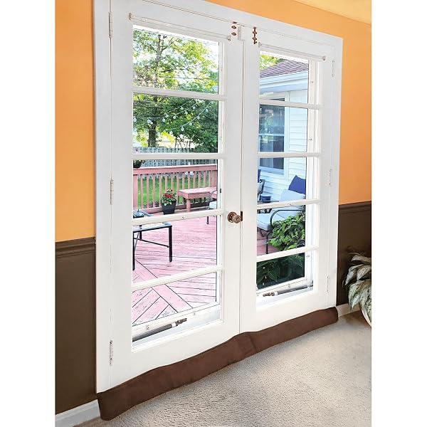 HOME DISTRICT FRENCH DOOR DRAFT STOPPER – WEIGHTED UNDER DOOR DRAFT BLOCKER, APARTMENT NOISE BLOCKER, WINDOW DRAFT DODGER, WINTER DOOR INSULATION STRIP – 60 INCHES LONG – LIGHT BROWN