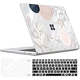 LCMOCICO Slim Protective Case for Microsoft Surface Laptop 7 13.8 inch Copilot+PC 2024 (Model 2036), Lightweight Anti-Scratch Printed Pattern Plastic Hard Shell Case Cover, Abstract Line Floral
