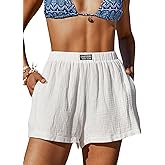CUPSHE Women's Casual Shorts Cotton High Rise Beach Cover Ups Summer Shorts with Pockets