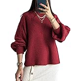 Upopby Women's Fall Winter Cable Knit Sweaters for Women Trendy Lantern Sleeve Chunky Mock Neck Pullover Sweater Tops