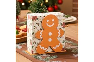 Christmas Gingerbread Man Napkin Holder for Table, Metal Square Vertical Stand Cocktail Napkin Holder for for Dining Room Tab
