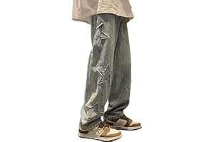 Kisswow Women's Baggy Jeans Wide Leg Star Patch Denim Pants Vintage Y2K Streetwear Retro Loose Jeans