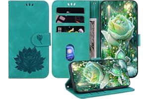 IVY Embossed Lotus Leather Wallet Cover for Samsung Galaxy S25 Case with Card Holder & Kickstand - Green