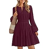 ZESICA Long Sleeve V Neck Mini Dresses for Women 2026 Spring High Waist Ruffle Pleated A Line Cocktail Party Short Dress
