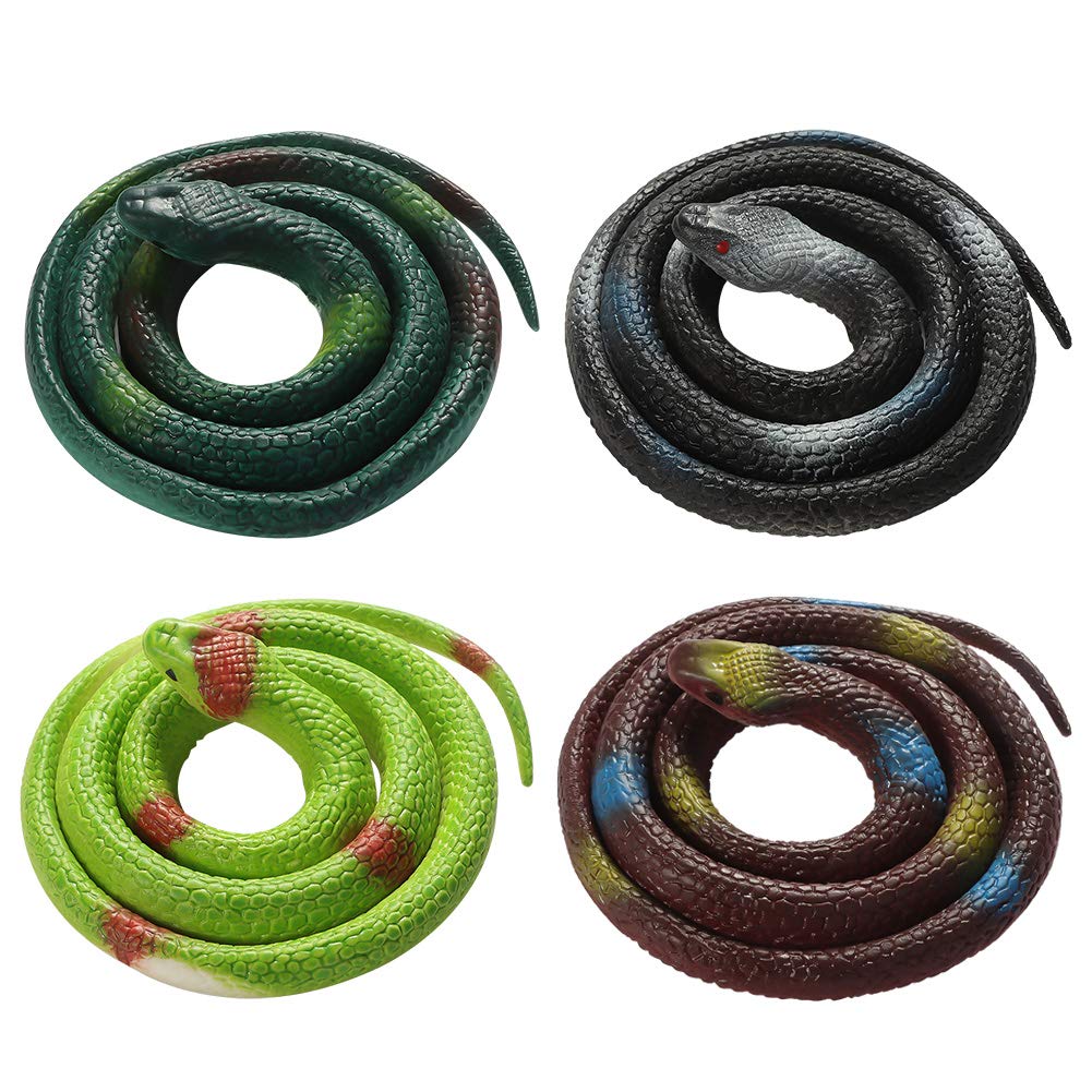 Bolonbi 4-Piece Toy Snakes, 30-Inch Rubber Fake Snakes for April Fool’s Day, Boys’ Favorite, Pool Party, Bathtub Floater