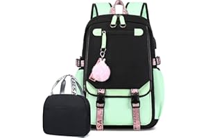 Bevalsa School Backpack for Girls, Girls Backpack with Lunch Box, Bookbag for Girls Kids Elementary Middle School Student 21L Children Schoolbag