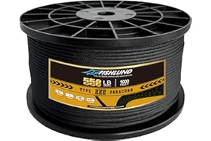 FISHLUND Paracord 550 lb, 7 Strand Paracord Rope 1000ft 4mm, Nylon Parachute Cord for Camping, Black