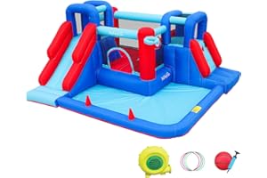 AirMyFun Bounce House,Bouncy Castle with Ball Pit,Inflatable Kids Double Slide with Air Blower, Castle Bouncer for Children Jumping Outdoor and Indoor Party