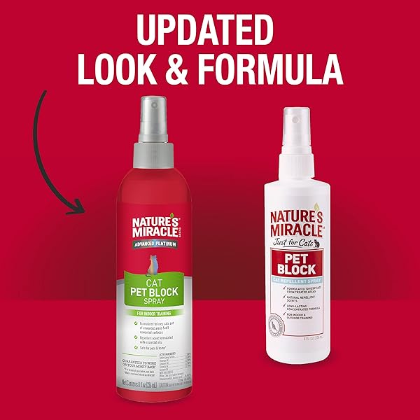 NATURE’S MIRACLE ADVANCED PLATINUM CAT PET BLOCK REPELLENT SPRAY, 8 OUNCES, INDOOR TRAINING AID FOR CATS