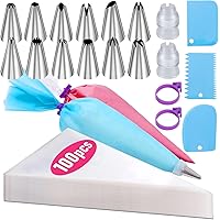 Piping Bags and Tips Set, 100Pcs 12 Inch Pastry Bags, Icing Bags Disposable for Cakes Decorating Kit Supplies with 1 Reusable