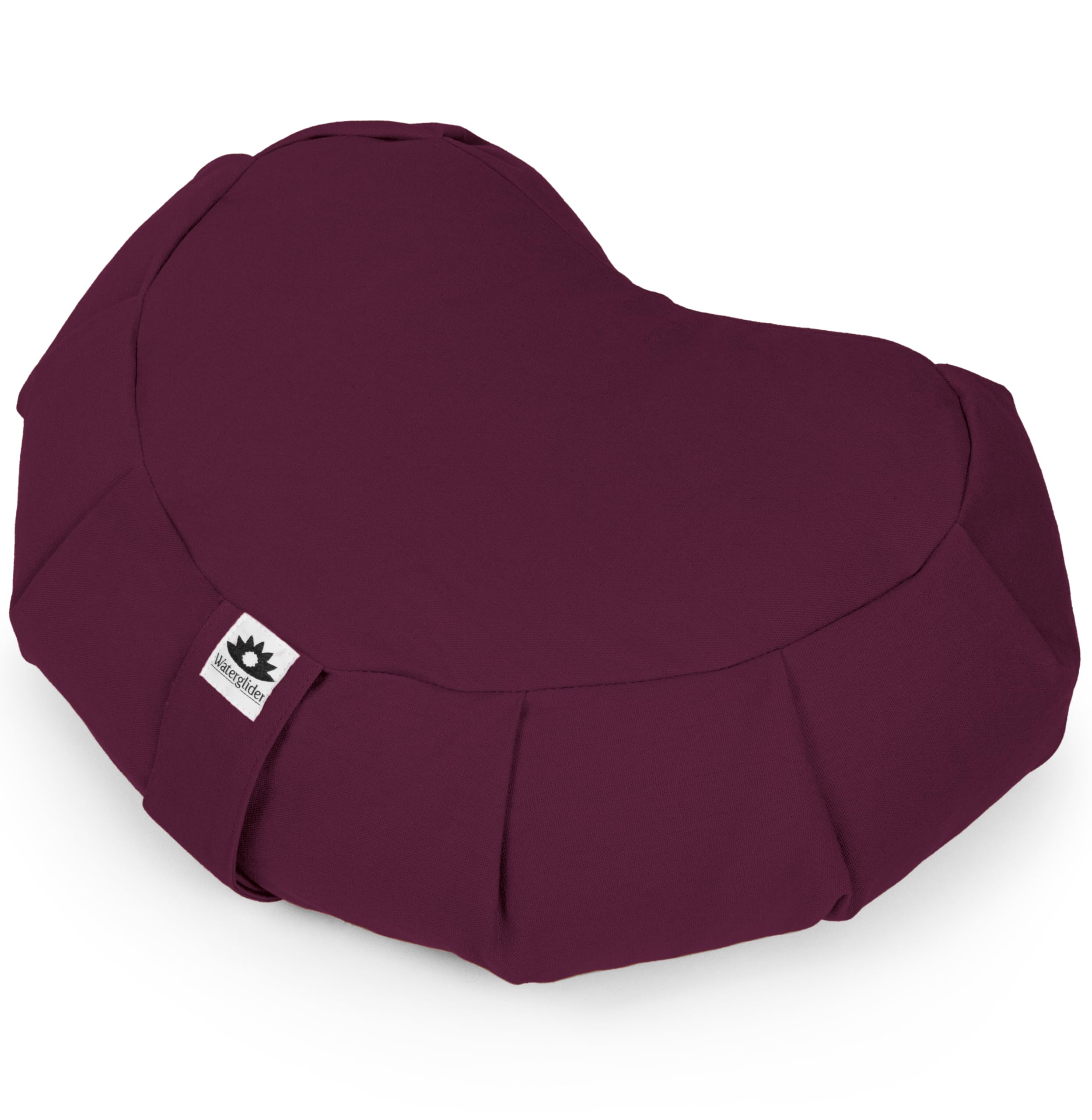 Waterglider International Meditation Cushion (Plum) Crescent, Buckwheat Husk Filled, Floor Pillow or Cushions, Yoga Seat, Zafu, Made in The USA
