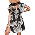 CUPSHE Women's Swimsuit Coverup Casual V Neck Beach Dress Short Sleeve Elastic Waist Swimwear Cover Ups 2025 Beachwear