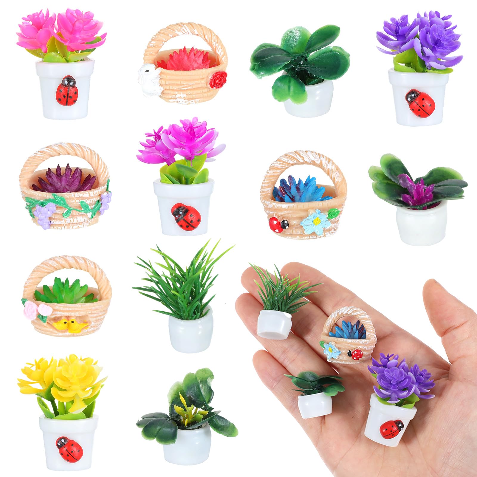Photo 1 of 12 PCS Mini Dollhouse Accessories Potted Plants, Miniature Plants for Doll House Tiny Fake Greenery Bonsai Ornament Crafts for Adults Dollhouse Decoration and DIY Handicrafts