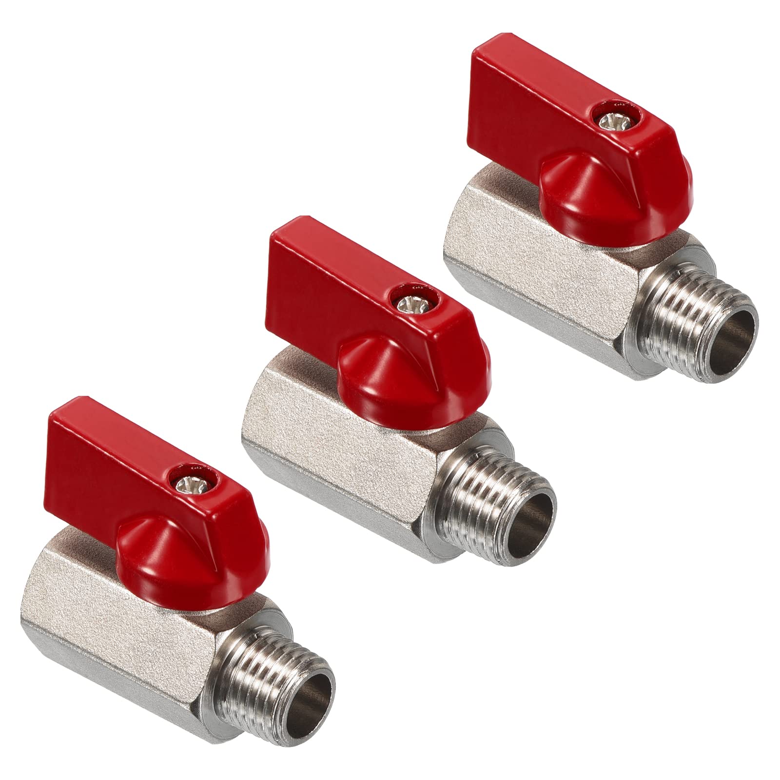 PATIKIL 1/4 NPT Brass Mini Ball Valve, 3 Pack NPT Female to Male Shut-Off Valve for Pipe Coupler Connector, Red