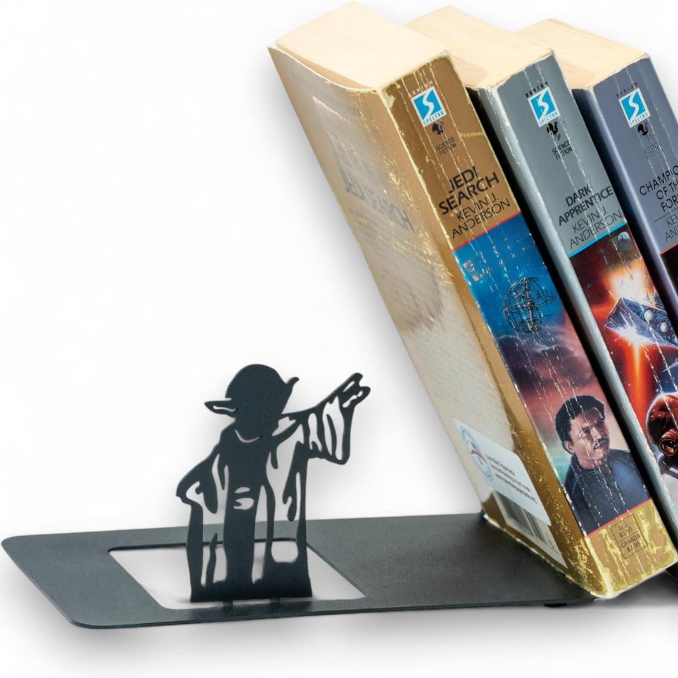 Renovatio Metal Bookend Master - Cute Decorative Unique Geeky Modern Anime Bookends - Black Book End for Office & Home - Cool Stopper Shelf Holder for Kids Room