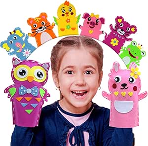 Animal Hand Puppets Sewing Craft Kit for Kids, Felt Sock Puppet Kit DIY Arts &amp; Crafts Projects for Preschool Storytelling Role Play Party Supplies, 8Pack