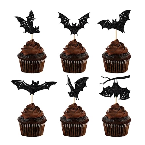 Halloween Bat Cupcake Toppers 12pcs Glitter Bat Cake Toppers Spooky Cupcake Picks Cake Decoration for Halloween Party Baby Shower Kids Birthday Y7HBFCP