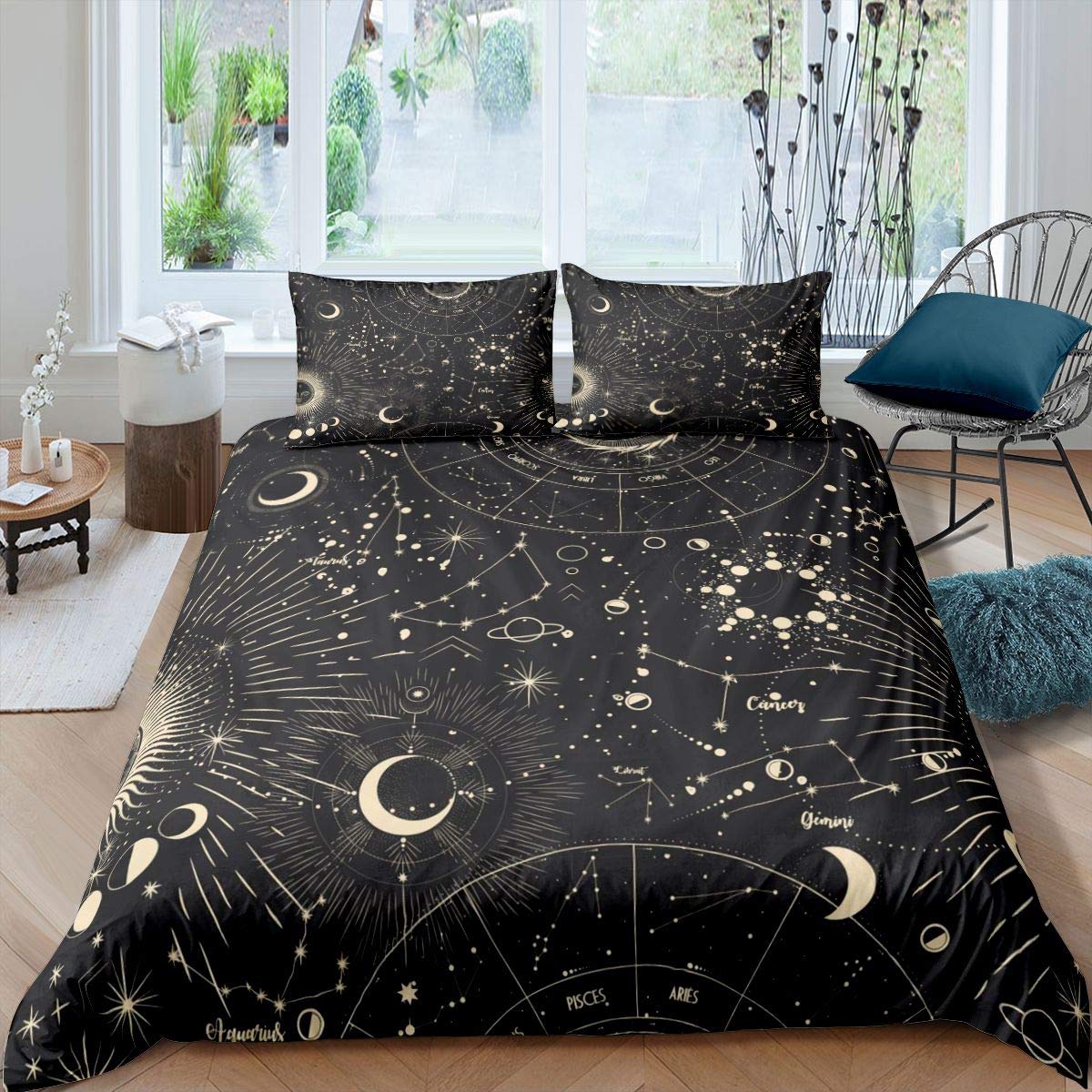 Homemissing Sun and Moon Duvet Cover Boho Exotic Bedding Set Galaxy Astrology Comforter Cover for Boys Girls Teens Cute Zodiac Signs Bedding & Linen King Pillowcase 50x75cm — image 1