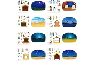 DUJAA Christmas Nativity Craft Kit for Kids, Make a Nativity Scene Hanging Ornament Sticker Kit, Jesus Birth Stickers, Christian Religious Bible Scene Party Favor Home Classroom Activity(24 Sets)