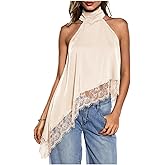 Milumia Women's Halter Neck Sleeveless Top Lace Asymmetrical Hem Summer Going Out Tank Tops