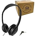 SmithOutlet Classroom Headphones Bulk 50-Pack for School Classroom Students K-12 | On-Ear Wired | Compatible with Chromebook, Computer, Laptop | Black Color