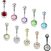 OUFER Belly Button Rings Pack 14G Surgical Steel Shiny CZ Belly Rings Jewelry Crystal Balls Navel Piercing Jewelry