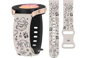 Watbro 20mm Christmas Engraved Band Compatible with Samsung Galaxy Watch 7 6 5 4 FE 40 44mm Band for Women Men,Cute Snowman E
