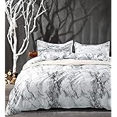 Nanko Queen Bedding Duvet Cover Set White and Black Marble Printed 3 Piece - 1000 - TC Luxury Microfiber Down Comforter Quilt Cover with Zipper Closure, Ties - Modern Style for Men and Women