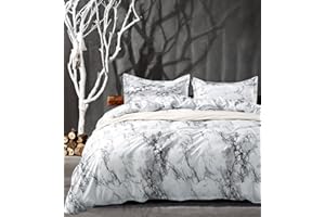 Nanko Queen Bedding Duvet Cover Set White and Black Marble Printed 3 Piece - 1000 - TC Luxury Microfiber Down Comforter Quilt Cover with Zipper Closure, Ties - Modern Style for Men and Women