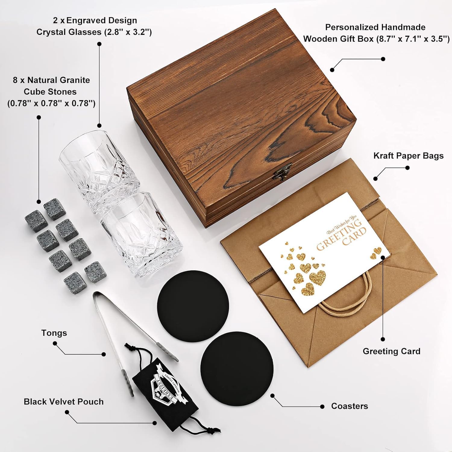 EXREIZST Whisky Gläser Set Geschenkbox mit 2 Gläsern & 8 Kühlsteinen 2