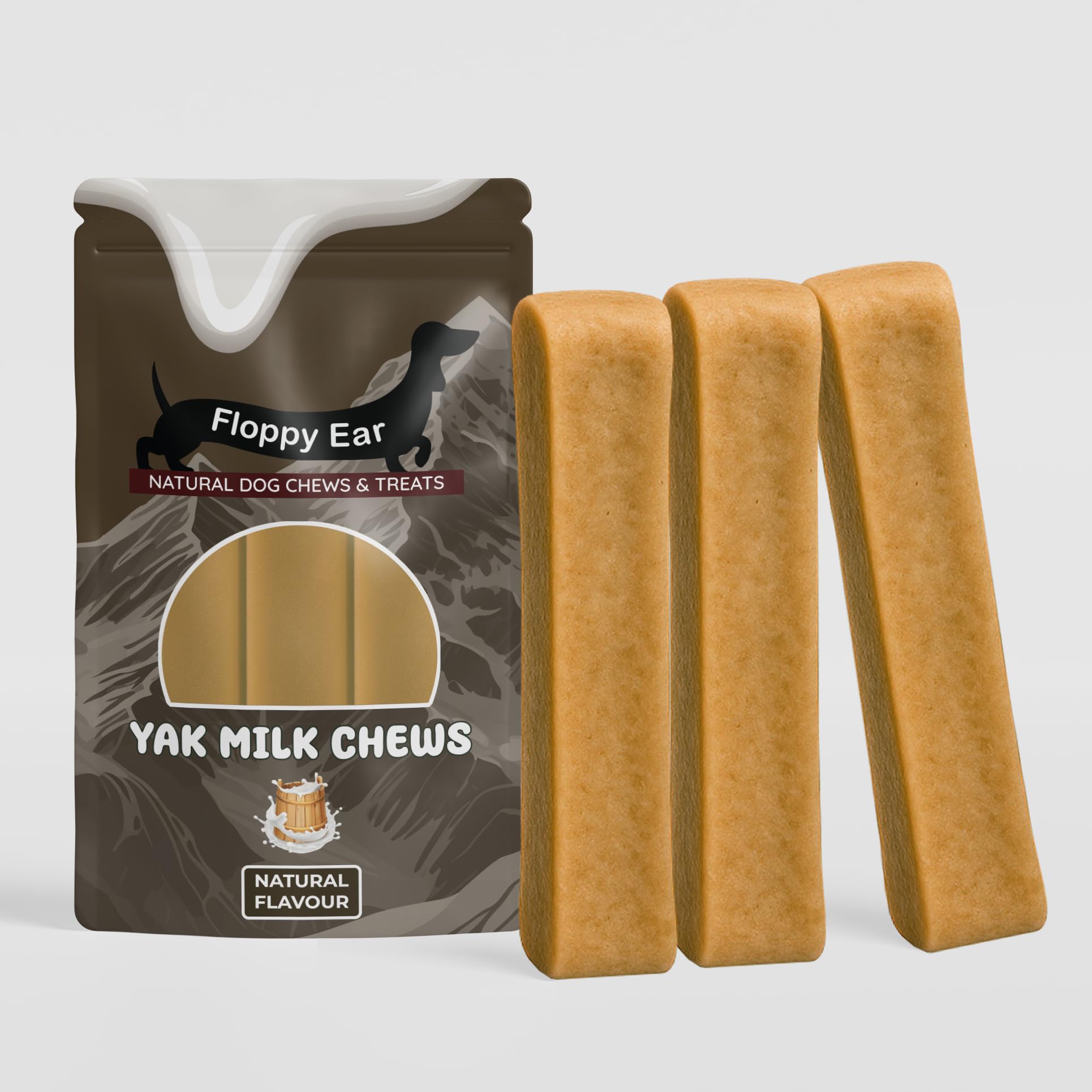 Floppy Ear Himalayan Yak Chews - Yak Chews with Milk for Large Dogs (Pack of 3) - Protein & Calcium Rich Long Lasting Dental Sticks - Healthy Natural Snack