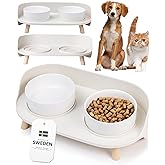 MalsiPree Dog Bowls Elevated & Pet Bowls - Small, Sand Beige - 45° Tilt Stand with Splash Guard - Dog Feeding Station with Ceramic Dishes for Food & Water