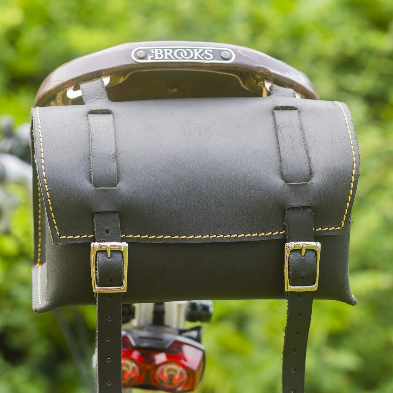 London Craftwork Classic Square Saddle/Handlebar Bicycle Bag Natural Leather Black/Yellow for Bike Tools Box-BL/YE