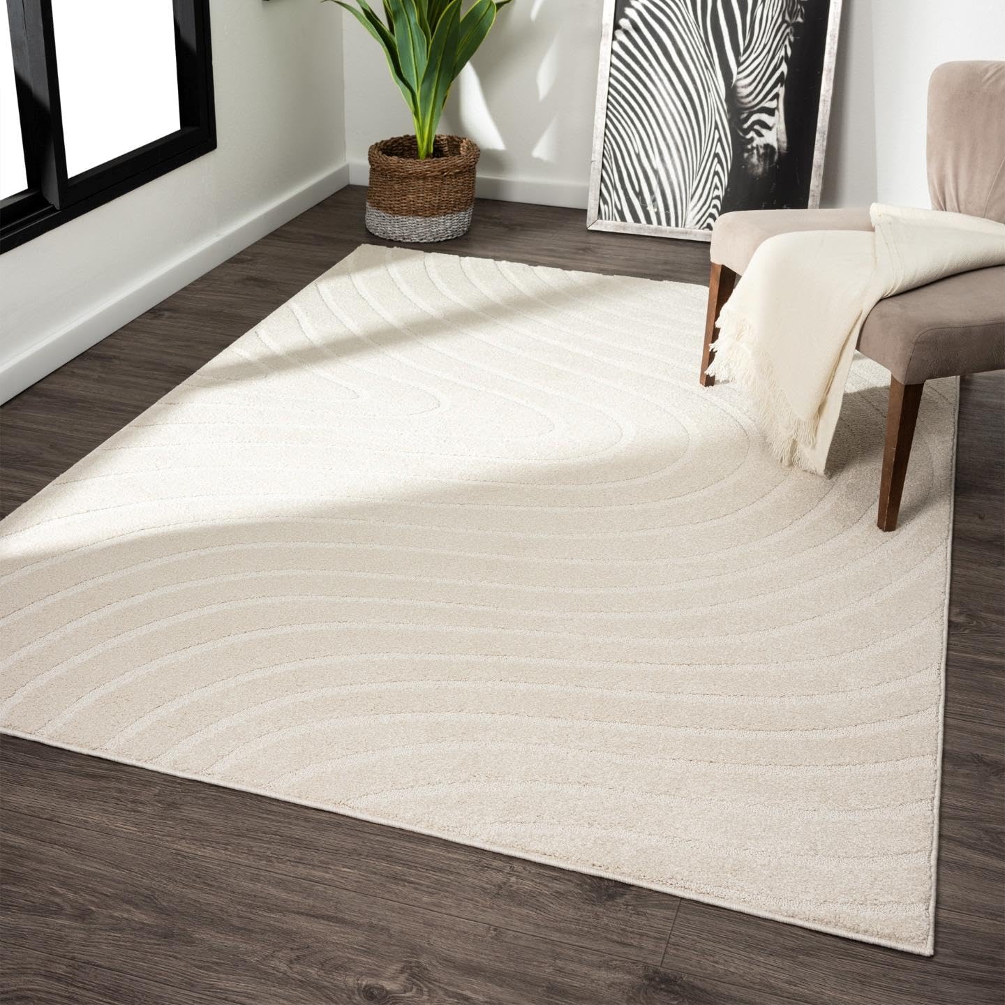 LUXE WEAVERS Modern Geometric Wave Cream 8x10 Area Rug Image