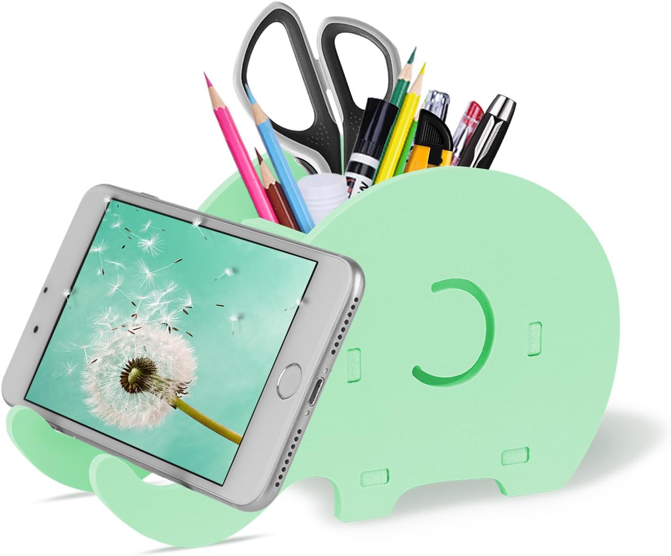 Desk Supplies Organiser, Cute Elephant Pen Pot Pencil Holder with Cell