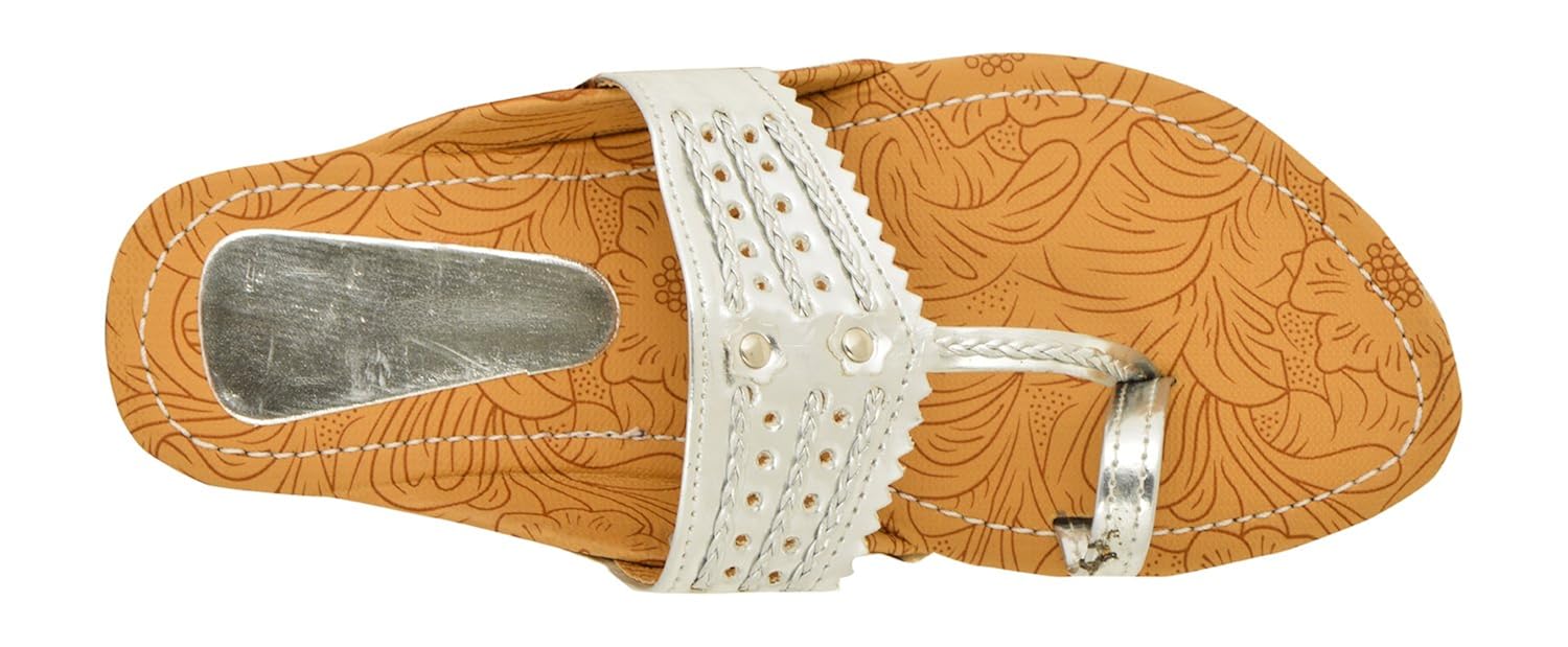 ampereus women's nylon kolhapuri chappal (silver,kolapuri-7)