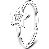 Melighting 20G Nose Ring Hoop 925 Sterling Silver Seamless Open Nose Piercing Dangle Heart Helix Earring Clear CZ 8 mm Cartilage Earring Nose Jewelry for Women