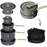 Alocs Camping Cookware Set - Lightweight Camping Pots and Pans - Portable Outdoor Cookware with Kettle - Camping Cookware Mess Kit for 2