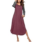 Ekouaer Women's Nightgown V-Neck Loungewear Long Sleeve Sleepwear Full Length Nightgown for Women S-4XL