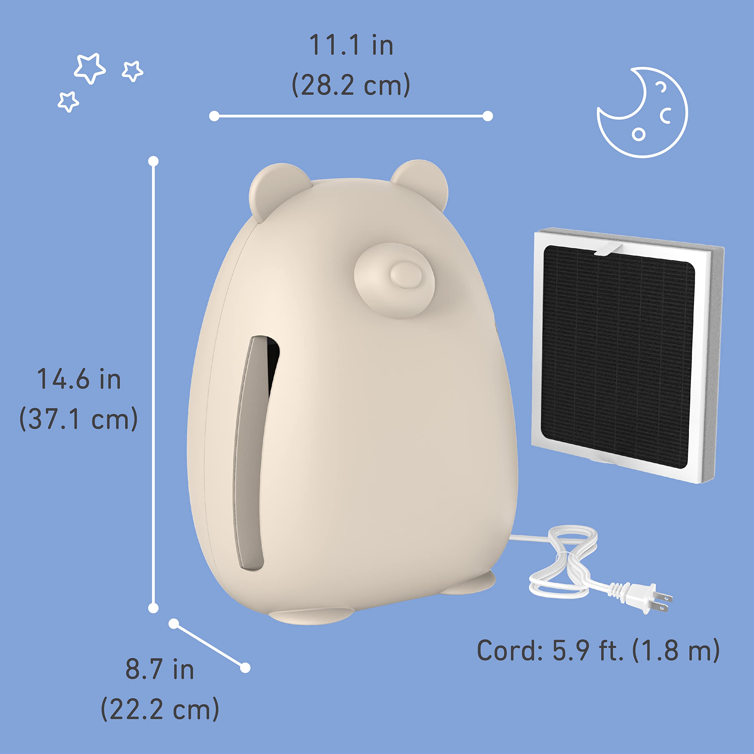 Pure Enrichment PureBaby Kids Bear Air True HEPA Air Purifier - Energy Star Rated, 4 Stage Filtration, UV-C Light, Night Light for Medium-Large Rooms - Baby Nurseries, Kid Bedrooms (Sweet Oat)