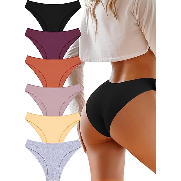 FINETOO Womens Underwear Cotton Bikini Rib Cheeky Panties Sexy V