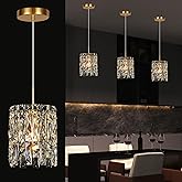 NISIDUN Modern K9 Crystal Pendant Lights Kitchen Island,1 Lighting Gold Chandeliers for Dining Room Light Fixtures Over Table