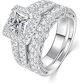 AVECON 5CT Princess Cut Engagement Ring, Promise Wedding Cubic Zirconia White Gold Plated Band Set for Women Size 5-10