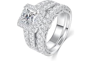 AVECON 5CT Princess Cut Engagement Ring, Promise Wedding Cubic Zirconia White Gold Plated Band Set for Women Size 5-10