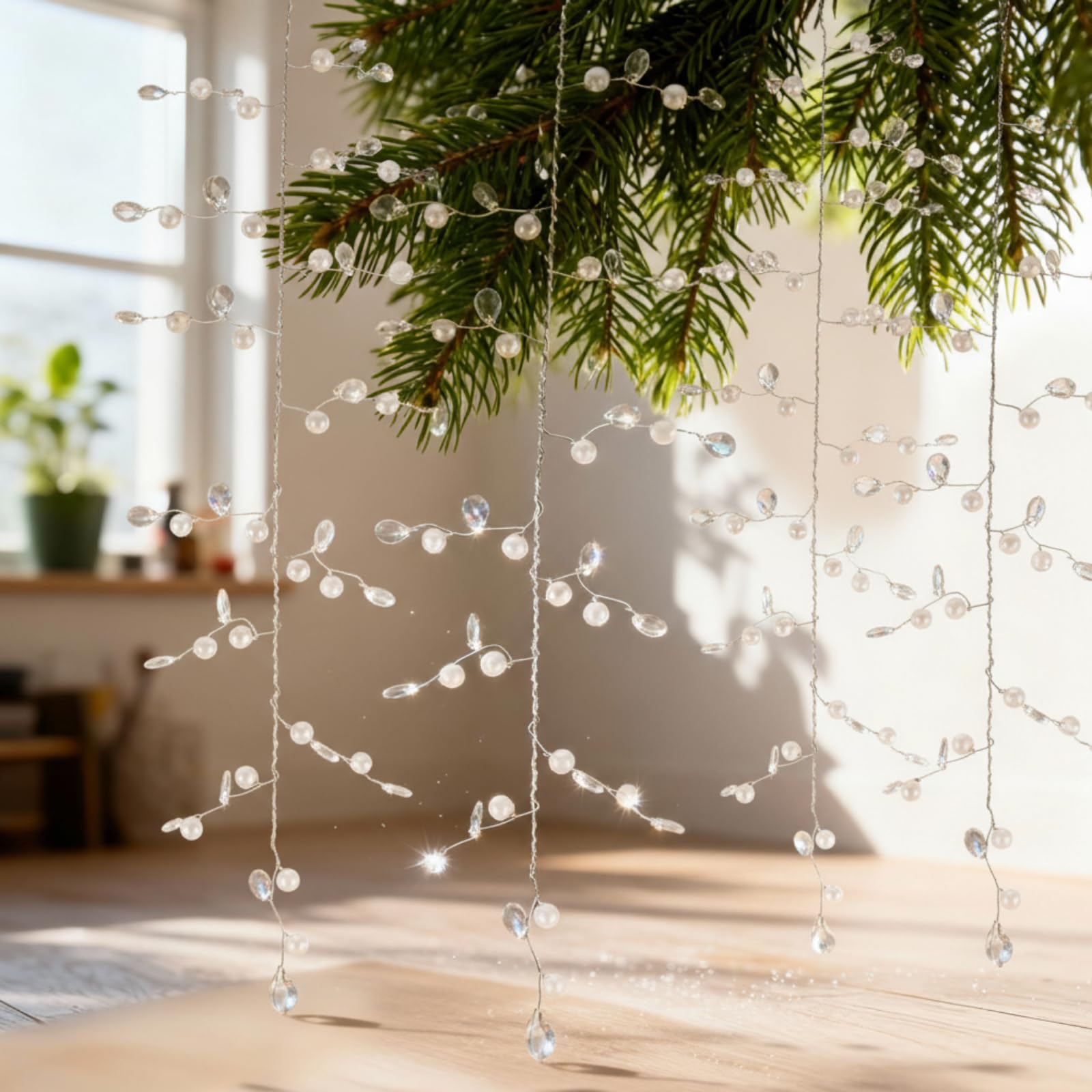 Photo 1 of Threehoney 30 Pcs Crystal Christmas Ornaments Hanging Clear Teardrop Acrylic Beads Xmas Tree Decorations Flower Stem Branches Beaded Chandelier Drop Pendant for Winter Holiday Party(Water Drop Pearl)