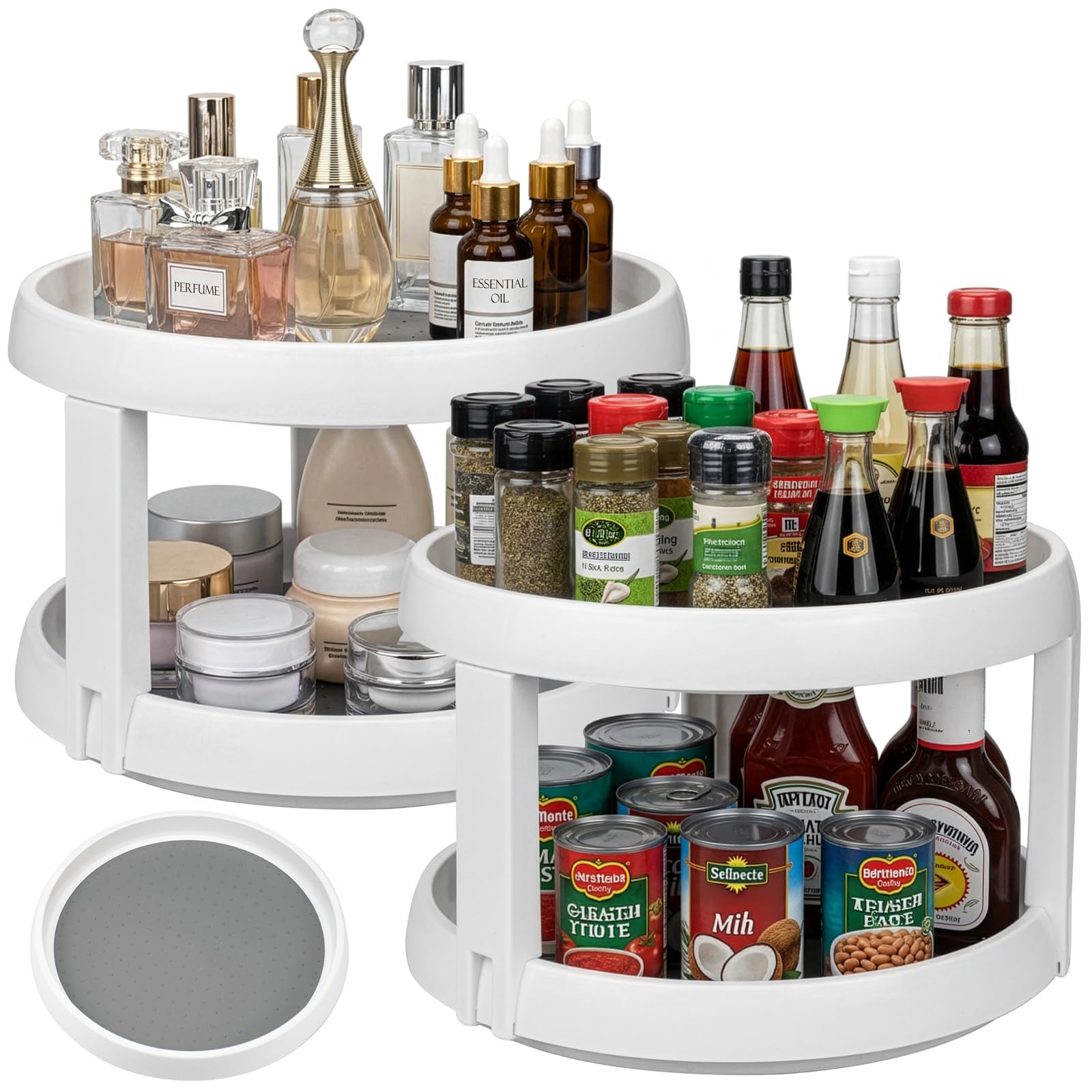 Lawei 2 Tier Plastic Lazy Susans Turntable Revolving Swivel Organizer Kitchen Storage Turntable for Spices Condiments Baking - 25.5cm