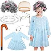 Yaomiao 8 Pcs 100 Days of School Costume for Kids Girls Old Lady Costume Grandma Granny Old People Outfit for Kids Girls